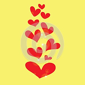 Abstract red heart on yellow background