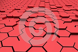 Abstract red hexagons 3d rendering background