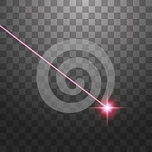 Abstract red laser beam. Isolated on transparent black background. Vector illustration