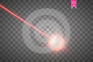 Abstract red laser beam. Laser security beam isolated on transparent background. Light ray with glow target flash