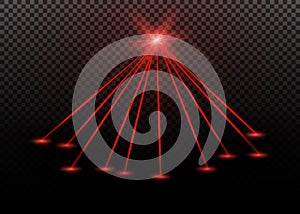 Abstract red laser beam. Transparent isolated on black background. Vector illustration.