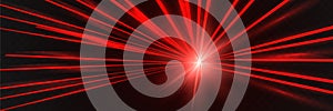 Abstract red laser beam. Transparent isolated on black background. Vector illustration.