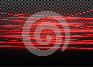 Abstract red laser beam. Transparent isolated on black background. Vector illustration.the lighting effect.floodlight