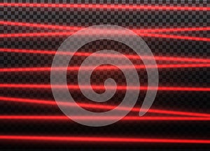 Abstract red laser beam. Transparent isolated on black background. Vector illustration.the lighting effect.floodlight