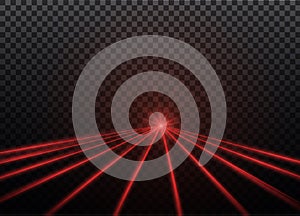 Abstract red laser beam. Transparent isolated on black background. Vector illustration.the lighting effect.floodlight