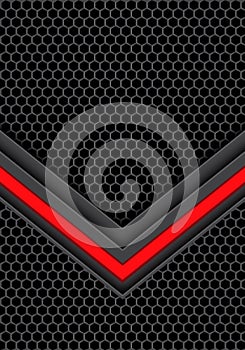 Abstract red light arrow on dark gray hexagon mesh design modern futuristic technology background vector