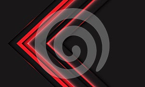 Abstract red light line neon arrow metallic direction on dark grey with blank space design modern futuristic technology background