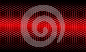Abstract red light metallic hexagon mesh pattern on black design modern futuristic background vector