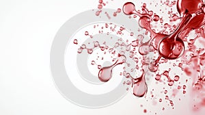 Abstract red liquid molecules on white background