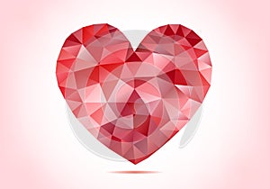 Abstract red low poly heart, vector