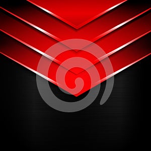 Abstract red metal arrow overlapping on metal background texture