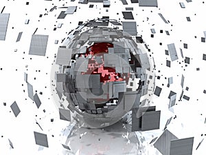 Abstract Red Metal Explosion 3D Sphere