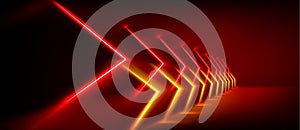 Abstract red neon light arrow speed background