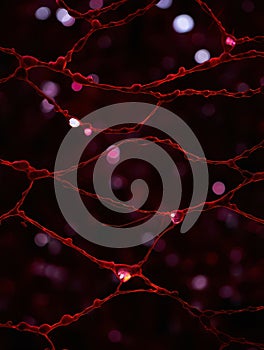 Abstract red network of glowing lights on dark background