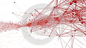 Abstract Red Network: Interconnected Nodes and Lines, Complex System Visualization.  Perfect for technology, communication, or