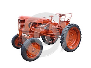 Abstract red old tractor isolated over white