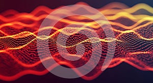 Abstract red and orange dot wave pattern on dark background with futuristic dynamic movement