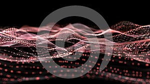 Abstract Red Particle Wave On Black, Network Data Flow Background