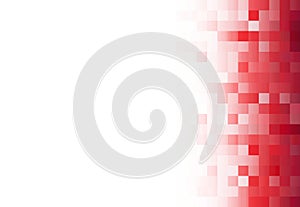 Abstract red pink light white background with a grid of squares on the side to the right, mosaic, geometric pattern