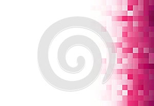 Abstract red pink magenta light white background with a grid of squares on the side to the right, mosaic, geometric pattern