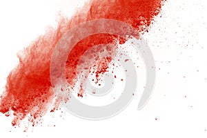 Abstract red powder explosion on white background. abstract red dust splatted on white background, Freeze motion of red powder exp