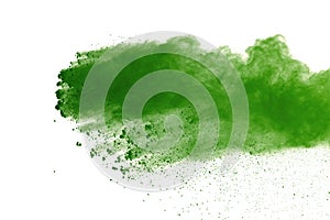 Abstract Red powder splatted background,Freeze motion of red powder exploding/throwing green dust.