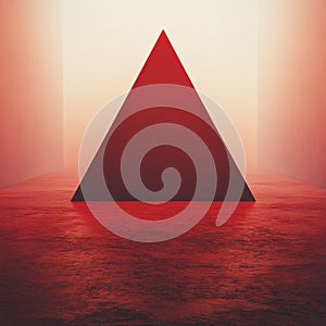 Abstract Red Pyramid in Minimalist Space