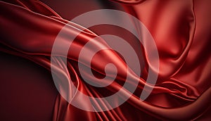 Abstract red satin wavy background. 3d render illustration.