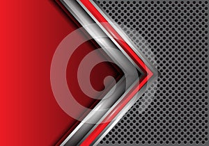 Abstract red silver arrow with blank space on gray circle mesh design modern futuristic background vector