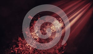 Abstract red spotlight with mistery smoke texture overlays . Design element