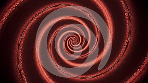 Abstract red storm eye, slowly rotating spiral, seamless loop. Endless spinning helix, illustrated motion background.