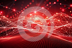 abstract red tech background with digital waves