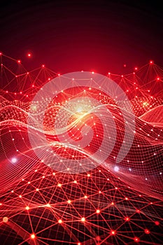 abstract red tech background with digital waves