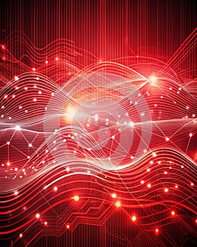abstract red tech background with digital waves