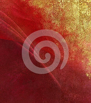 Abstract red textured background with golden spraying