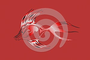 Abstract red tonal transparent fish with textured Background. Vector Illustration