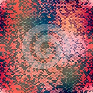 Abstract red triangle seamless pattern with grunge effect