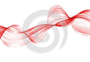 Abstract red wave background. Set of wavy lines in the horizontal plane. Wave made of smoke on white background