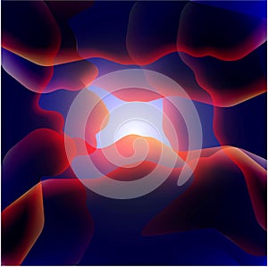 Abstract red wave shapes on lighting blue background
