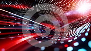 Abstract Red and White Dot Pattern on Black Background with Light Streaks