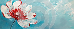 Abstract red and white flower on a blue background