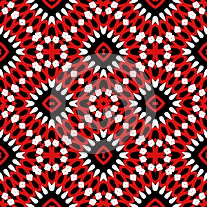 Abstract red and white geometric floral pattern