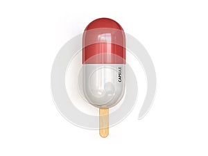 Abstract red white glossy capsule with ice cream concept 3d render