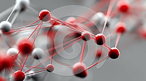 Abstract Red and White Molecular Structure: Network Connection, Science, Technology, and Innovation Concept.  High-resolution 3D