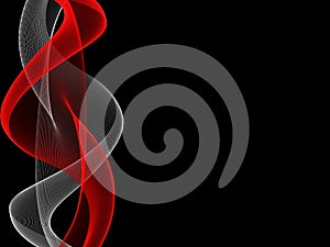 Abstract red and white neon color waves design element at black background