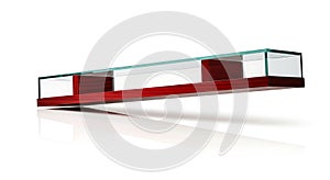 Abstract red and white rectangular object floating with shadow and reflection isolated on white background