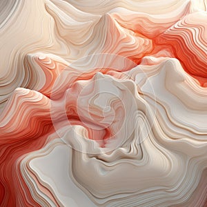 Abstract Red And White Swirl: Surreal 3d Landscapes With Textural Surface Treatment