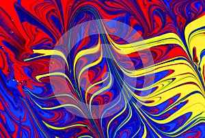 Abstract red, yellow and blue paint swirls