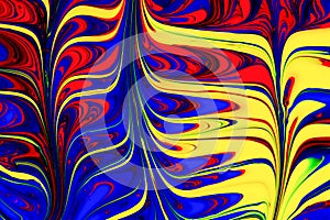 Abstract red, yellow and blue paint swirls