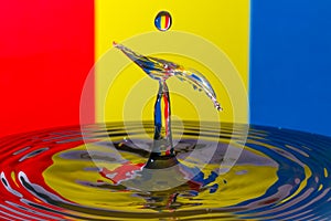 Abstract red, yellow and blue water drop collision